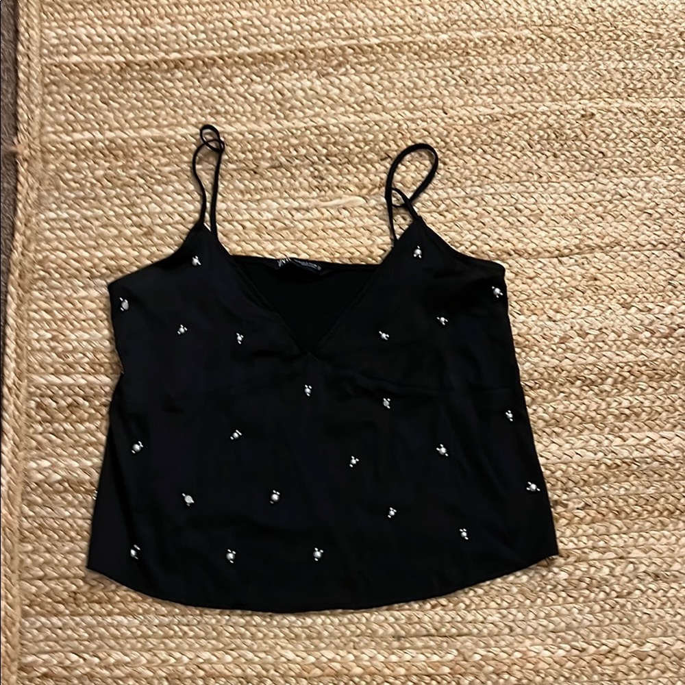 Zara Black Camisole with White Embroidery